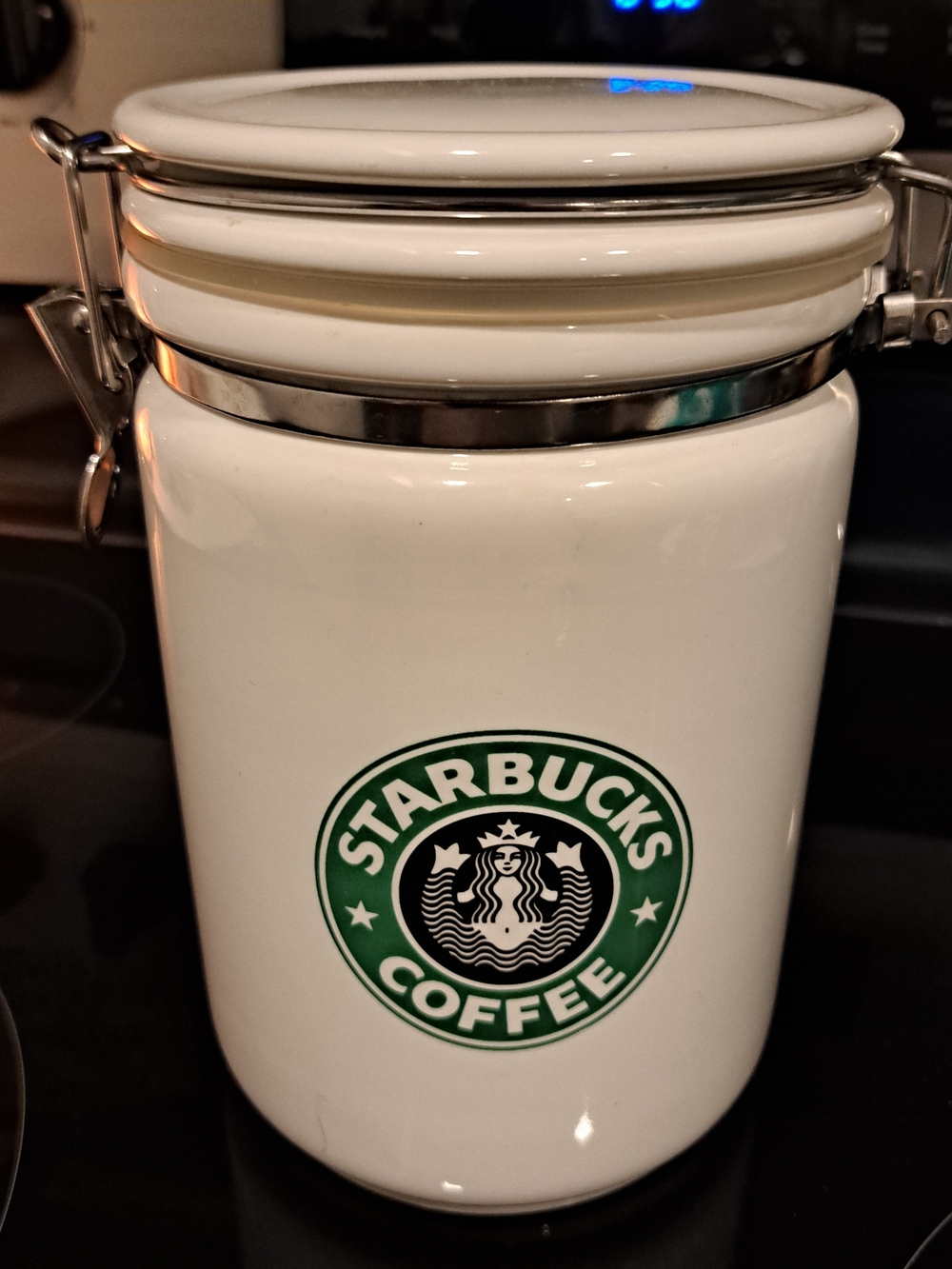 Starbucks Vintage Logo White 1 Pound Locking Canister 8” X 5"  Bee House Japan